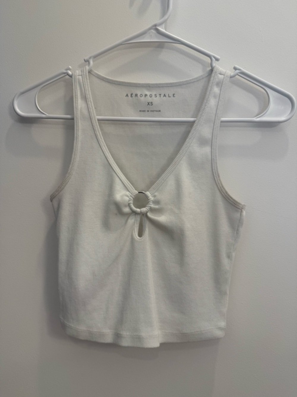 Aeropostale Cream Ribbed Tank with Front Ring Detail